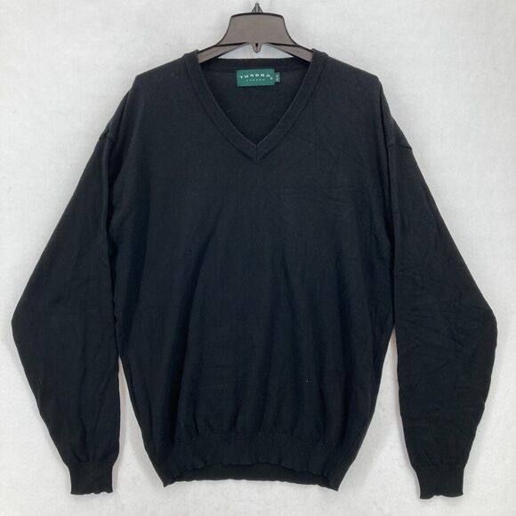Vintage Tundra Canada Merino Wool Sweater Mens XL Black‎ V Neck Long Sleeve Knit - Picture 1 of 14